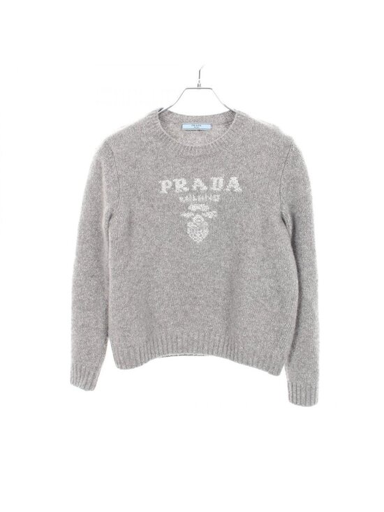 Prada Sweaters - Prada Knit Logo Crew Neck Cashmere Wool Sweater